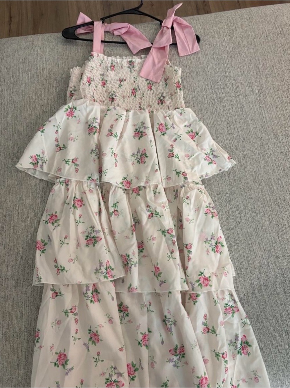 Amazon Girls Pink Floral Tiered Sundress